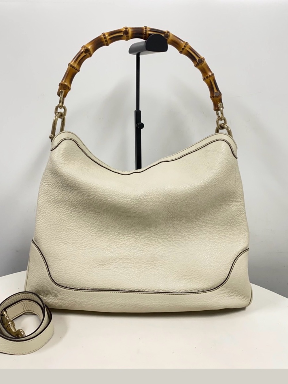 Gucci Cream Leather Hobo with Bamboo Top Handle